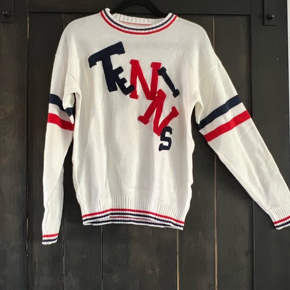 Vintage Sweaters - Women’s vintage tennis sweater red white and blue
